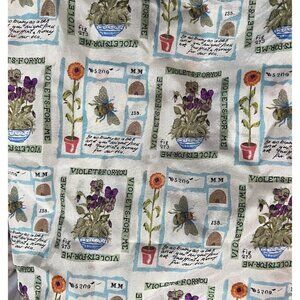 Vintage 100% Silk Violets Floral Print Bumblebee Rectangle Wrap Scarf